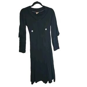 Vtg 1960's Janet Walker Black V-Neck Long Sleeve Midi Shift Dress Womans Small